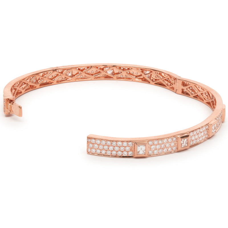 18 Karat Rose Gold Pave Diamond Eternity Bangle with Asscher Cut Diamond Stations