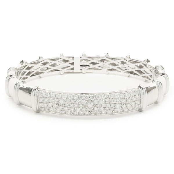 18 Karat White Gold Pave Diamond ID Style Bangle Bracelet