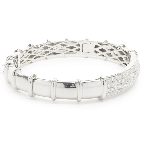 18 Karat White Gold Pave Diamond ID Style Bangle Bracelet