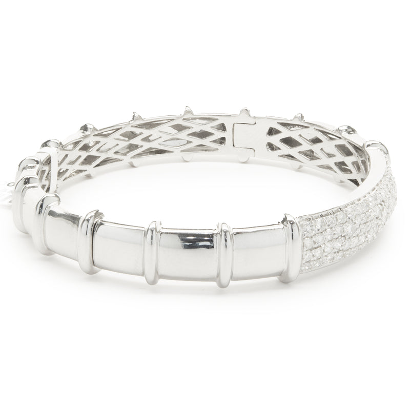 18 Karat White Gold Pave Diamond ID Style Bangle Bracelet