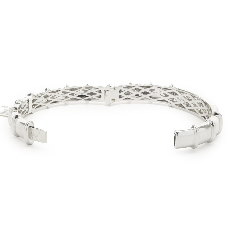 18 Karat White Gold Pave Diamond ID Style Bangle Bracelet