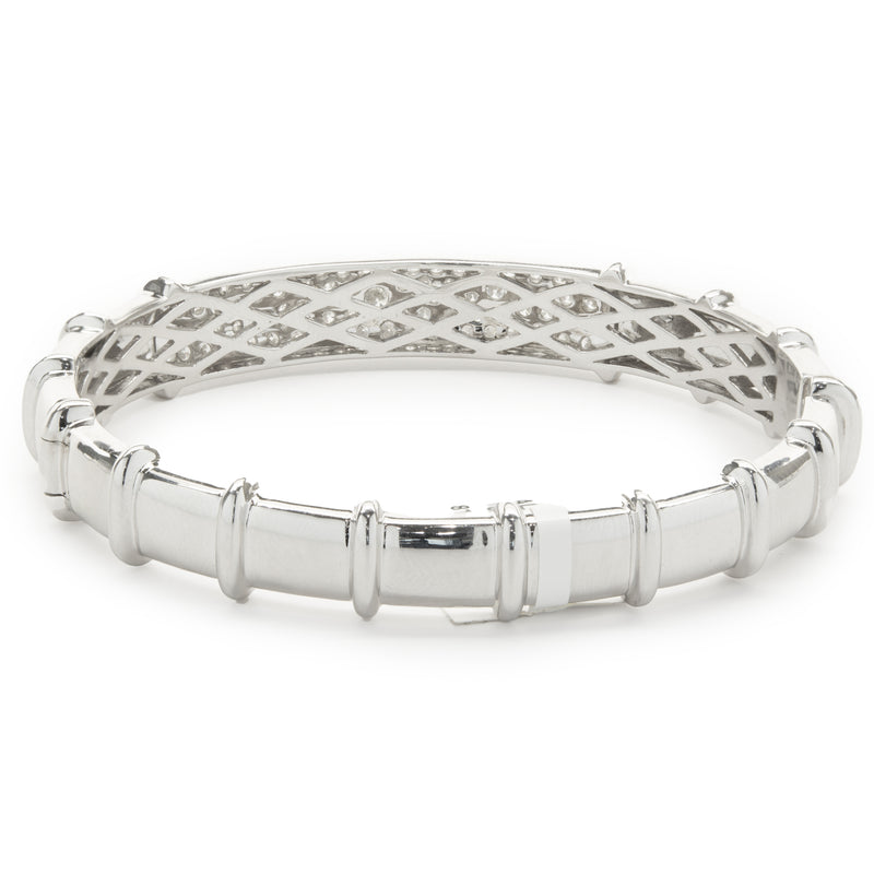 18 Karat White Gold Pave Diamond ID Style Bangle Bracelet