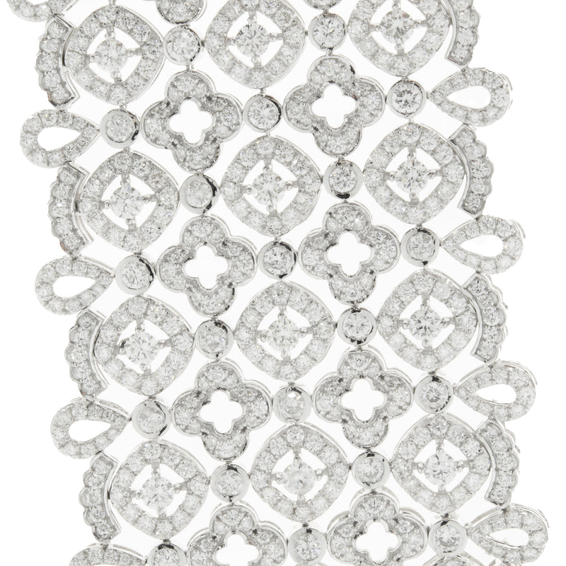 14 Karat White Gold Wide Diamond Lattice Bracelet