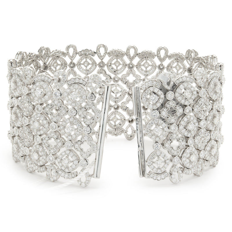 14 Karat White Gold Wide Diamond Lattice Bracelet