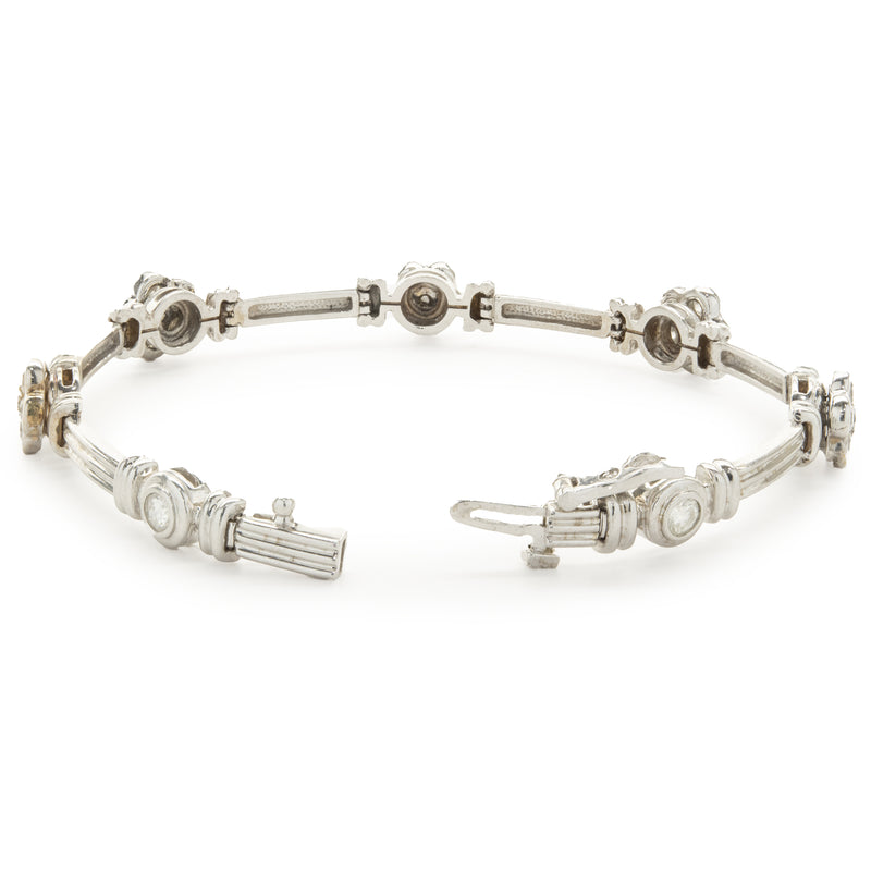 14 Karat White Gold Pave Diamond Flower Station Bracelet