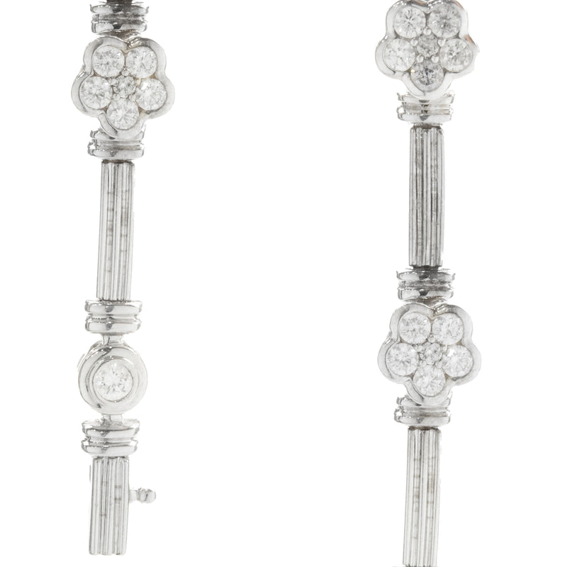 14 Karat White Gold Pave Diamond Flower Station Bracelet