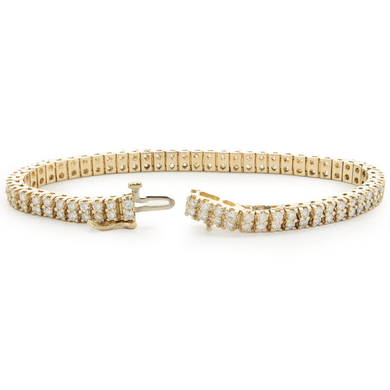 14 Karat Yellow Gold Double Row Diamond Tennis Bracelet