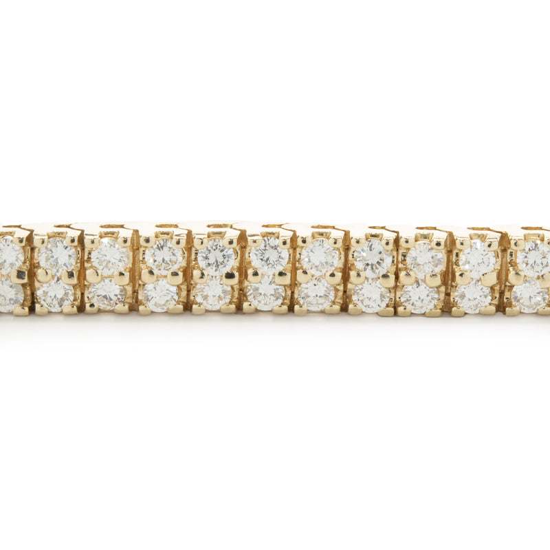 14 Karat Yellow Gold Double Row Diamond Tennis Bracelet
