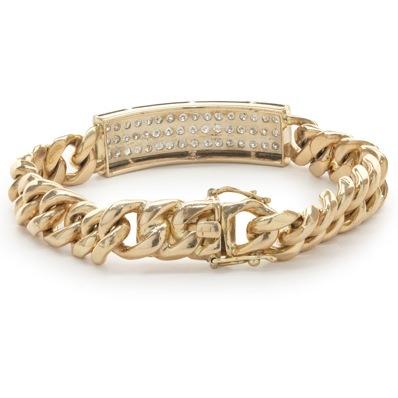 14 Karat Yellow and White Gold Pave Diamond ID Bracelet