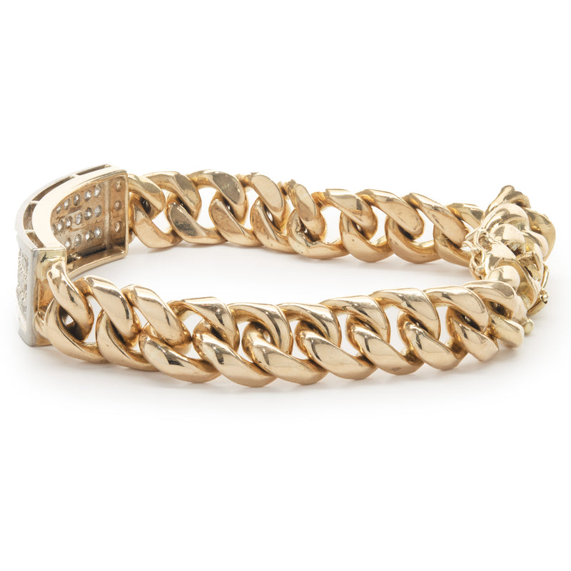 14 Karat Yellow and White Gold Pave Diamond ID Bracelet