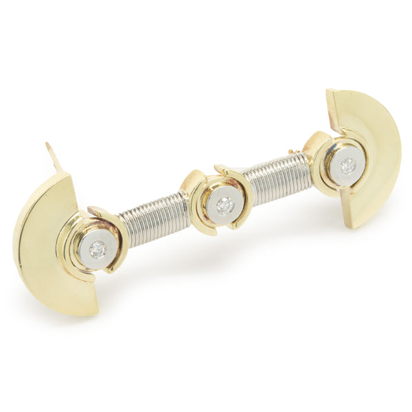 Alishay 18 Karat Yellow Gold & Platinum Deco Style Bezel Set Diamond Bar Pin