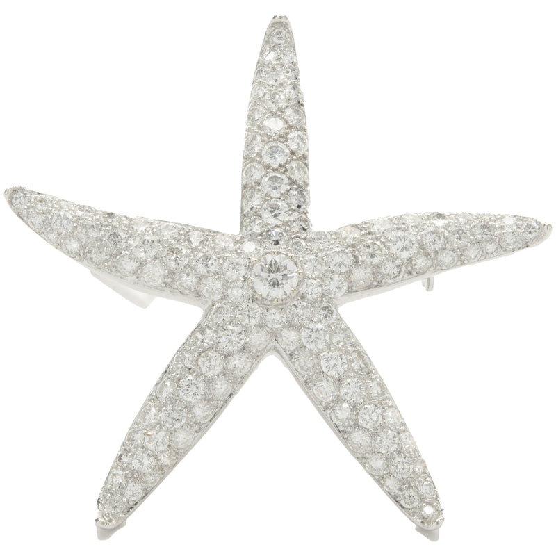 18 Karat White Gold Pave Diamond Starfish Pin