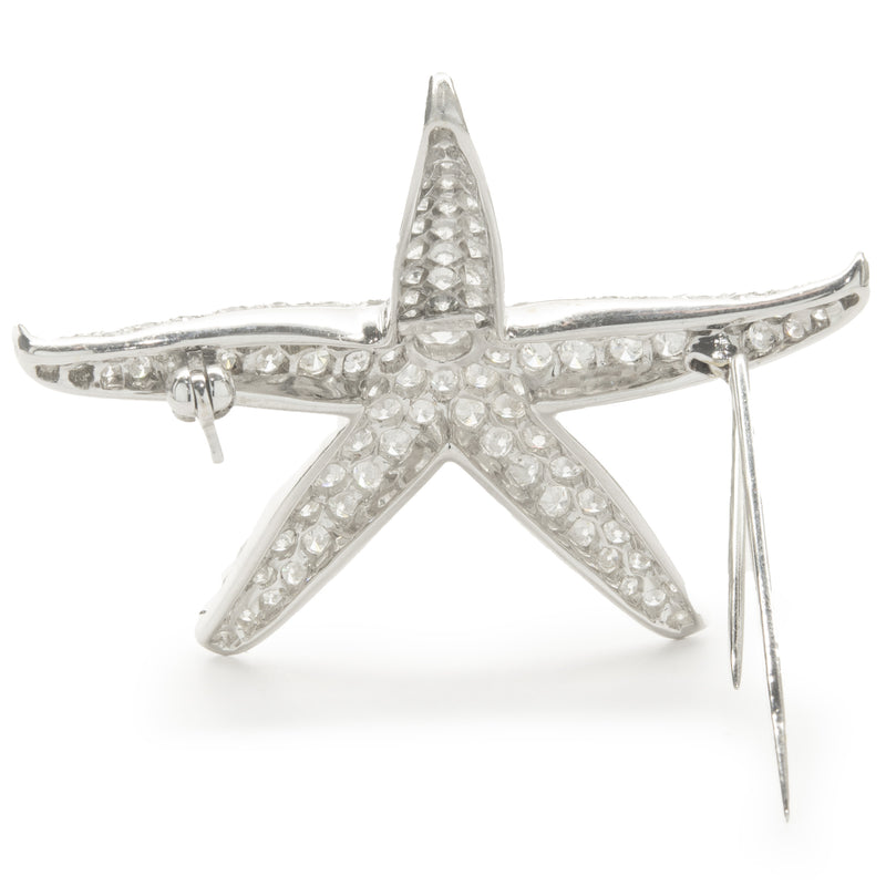 18 Karat White Gold Pave Diamond Starfish Pin