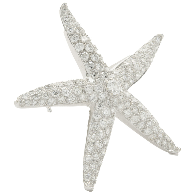 18 Karat White Gold Pave Diamond Starfish Pin