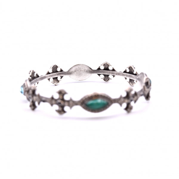 Armenta New World Sterling Silver, Malachite, Sapphire and Champagne Diamond Bangle