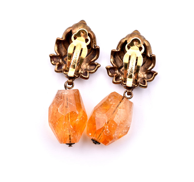 Stephen Dweck Sterling Silver Faceted Citrine Nugget Drop Earrings