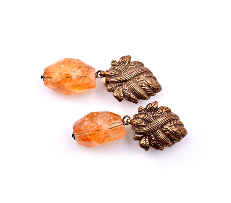 Stephen Dweck Sterling Silver Faceted Citrine Nugget Drop Earrings