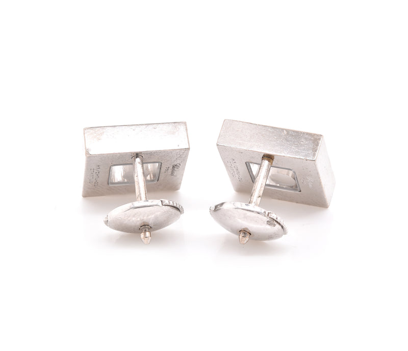 Chopard 18 Karat White Gold Happy Diamond Square Stud Earrings