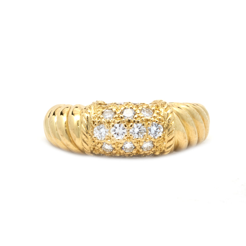 Van Cleef & Arpels 18 Karat Yellow Gold Diamond Cable Dome Ring