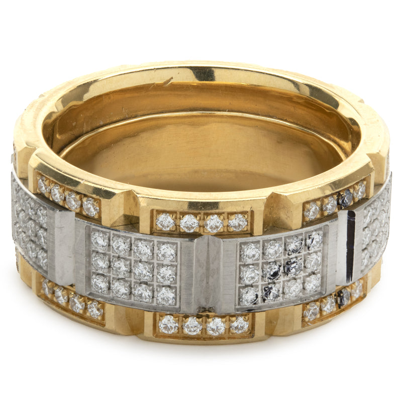 Carlex 18 Karat Yellow and White Gold Diamond Square Link Band