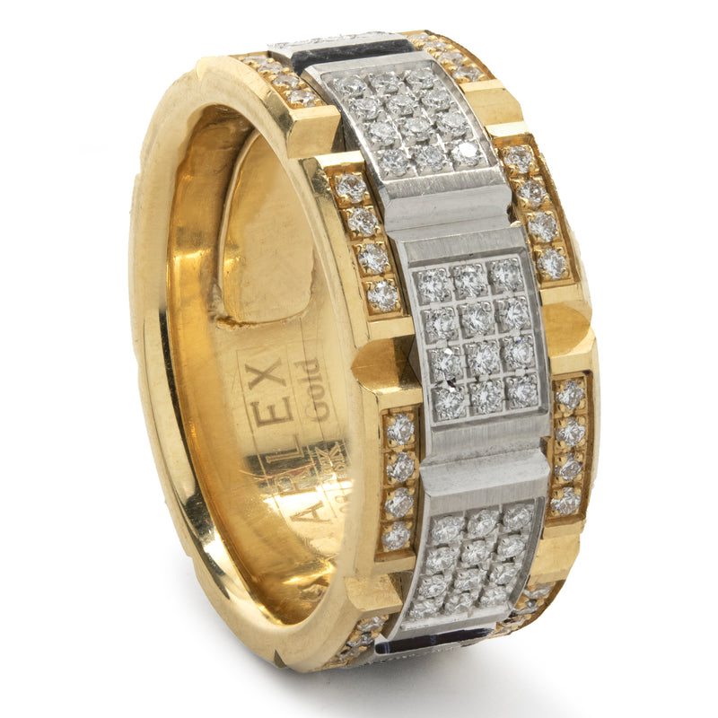 Carlex 18 Karat Yellow and White Gold Diamond Square Link Band