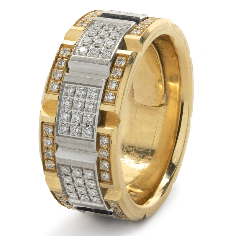 Carlex 18 Karat Yellow and White Gold Diamond Square Link Band