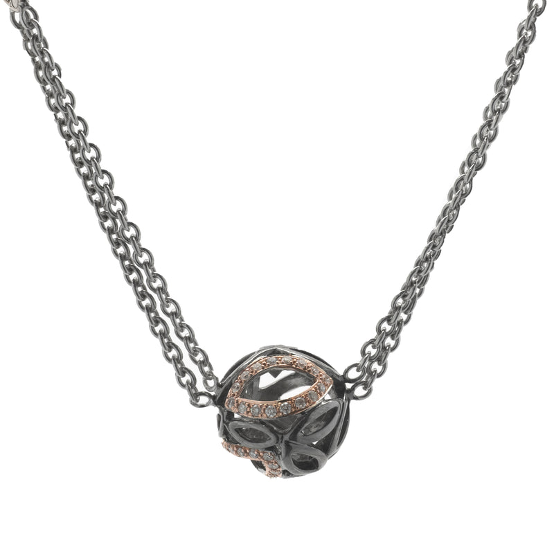 Hera Sterling Silver and 18 Karat Rose Gold Station Necklace with Diamond Leaf Ball