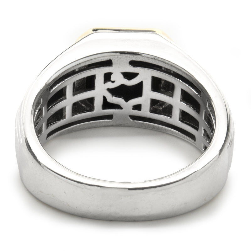 Effy Sterling Silver and 14 Karat Yellow Gold Black Onyx and Diamond Ring