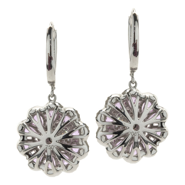 Salavetti 18 Karat White Gold Pink Sapphire and Diamond Floral Drop Earrings