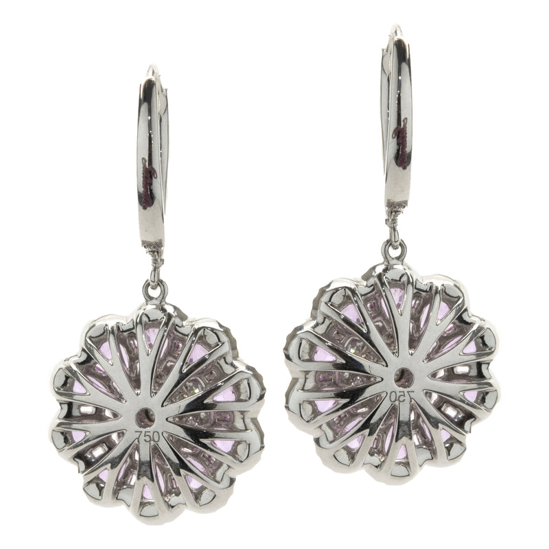 Salavetti 18 Karat White Gold Pink Sapphire and Diamond Floral Drop Earrings