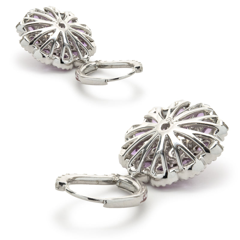 Salavetti 18 Karat White Gold Pink Sapphire and Diamond Floral Drop Earrings