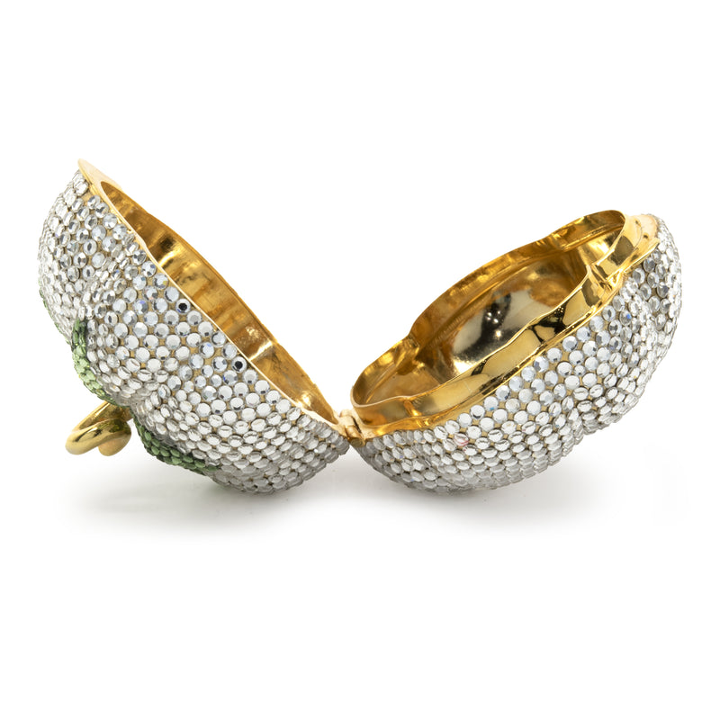 Judith Leiber Clear and Green Crystal Pumpkin Case