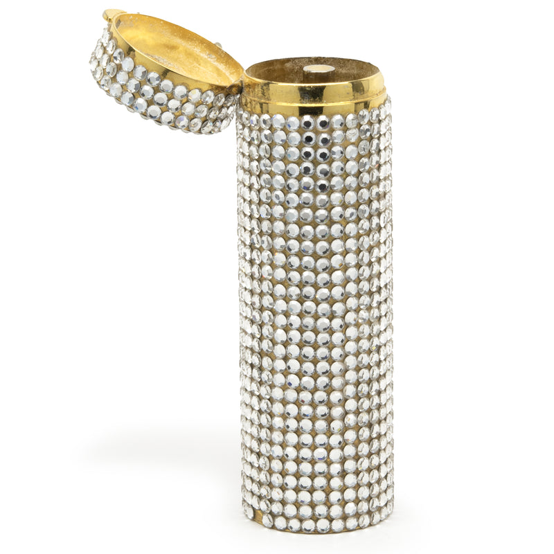 Judith Leiber Gold Tone Steel Crystal Cylinder Case