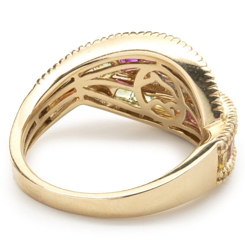Effy 14 Karat Yellow Gold Multi Colored Sapphire and Diamond Crossover Band