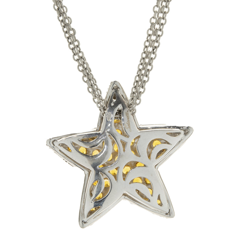 Salavetti 18 Karat White Gold Orange Sapphire and Diamond Star Necklace
