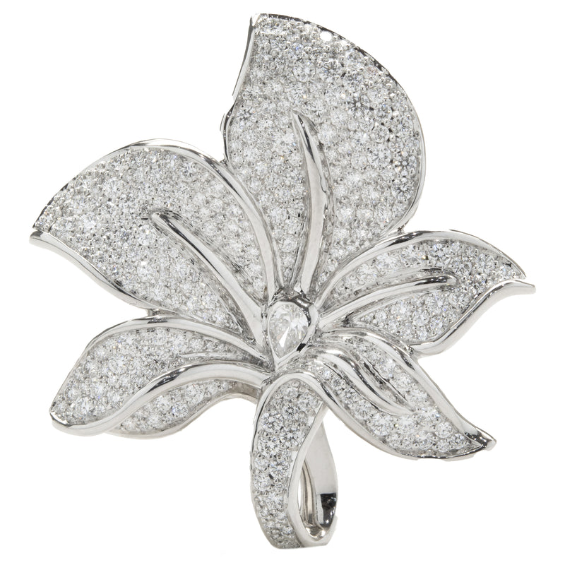 Kat Florence 18 Karat White Gold Pave Diamond Orchid Necklace