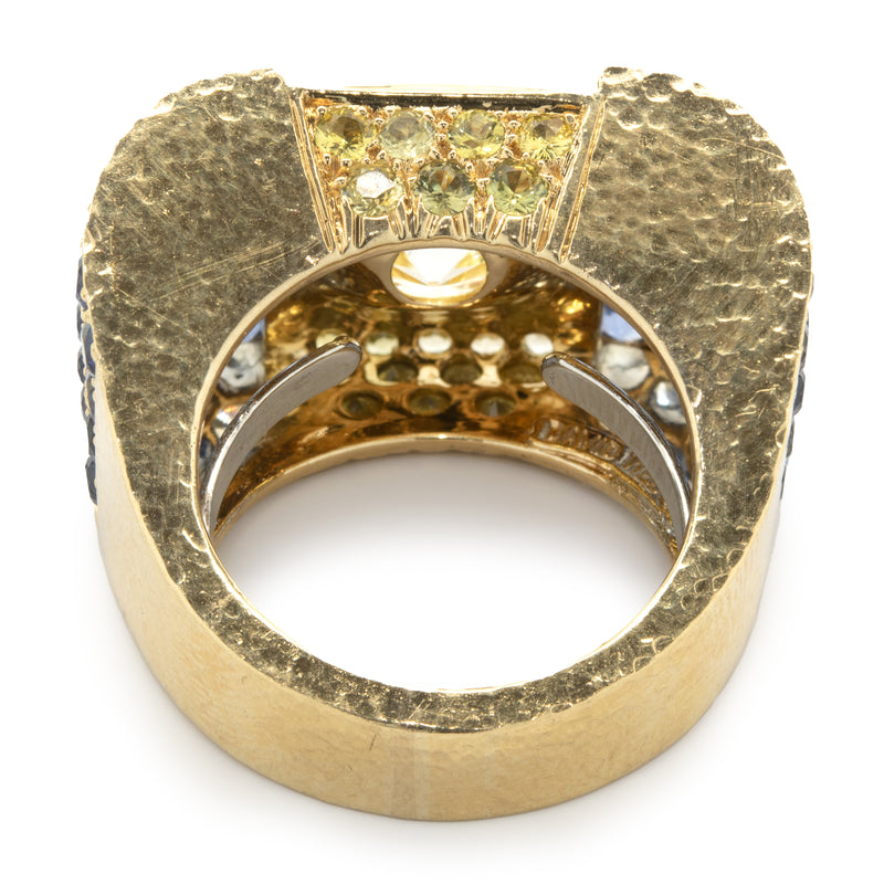 David Webb Custom Designed Fancy Yellow Diamond and Sapphire Cocktail Ring