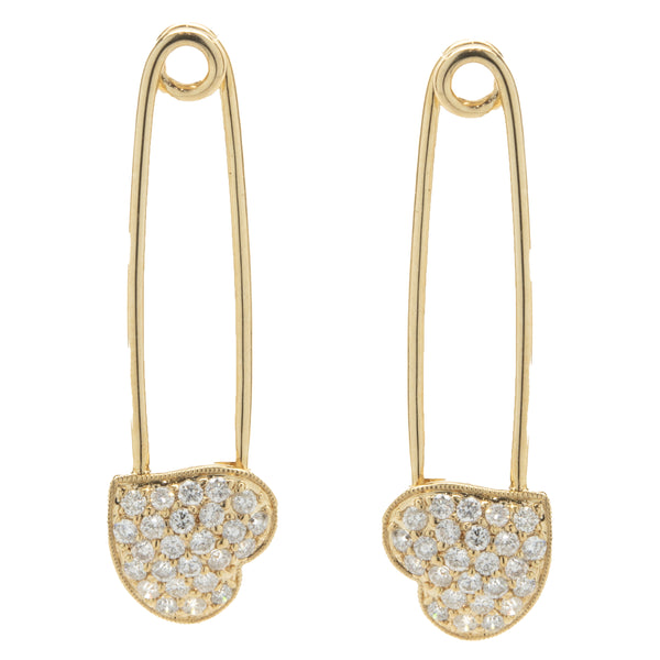 Sonia B. 14 Karat Yellow Gold Pave Diamond Heart Safety Pin