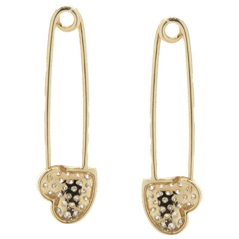 Sonia B. 14 Karat Yellow Gold Pave Diamond Heart Safety Pin