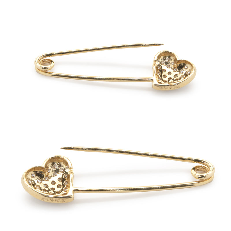 Sonia B. 14 Karat Yellow Gold Pave Diamond Heart Safety Pin