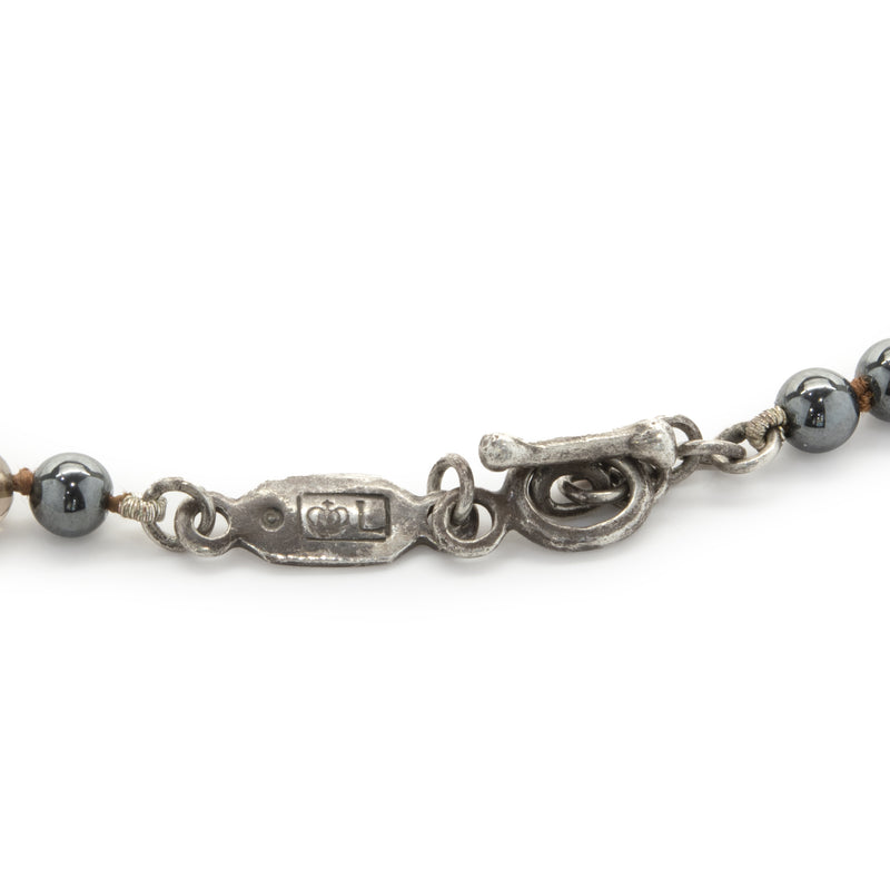 Lee Brevard Sterling Silver Smoky Topaz and Hematite Maltese Cross Necklace