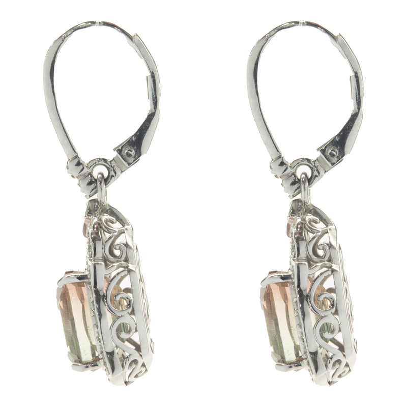 Chromia 18 Karat White Gold Watermelon Tourmaline and Diamond Drop Earrings