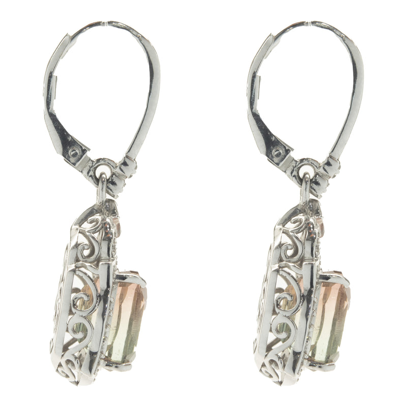 Chromia 18 Karat White Gold Watermelon Tourmaline and Diamond Drop Earrings