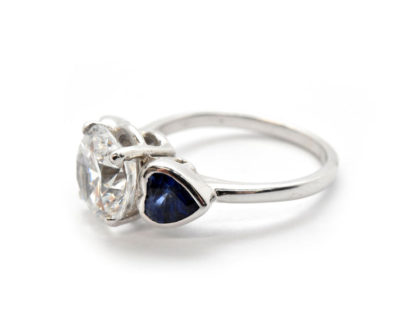 Platinum/18k White Gold, CZ And Heart-Cut Sapphire 3-Stone Ring