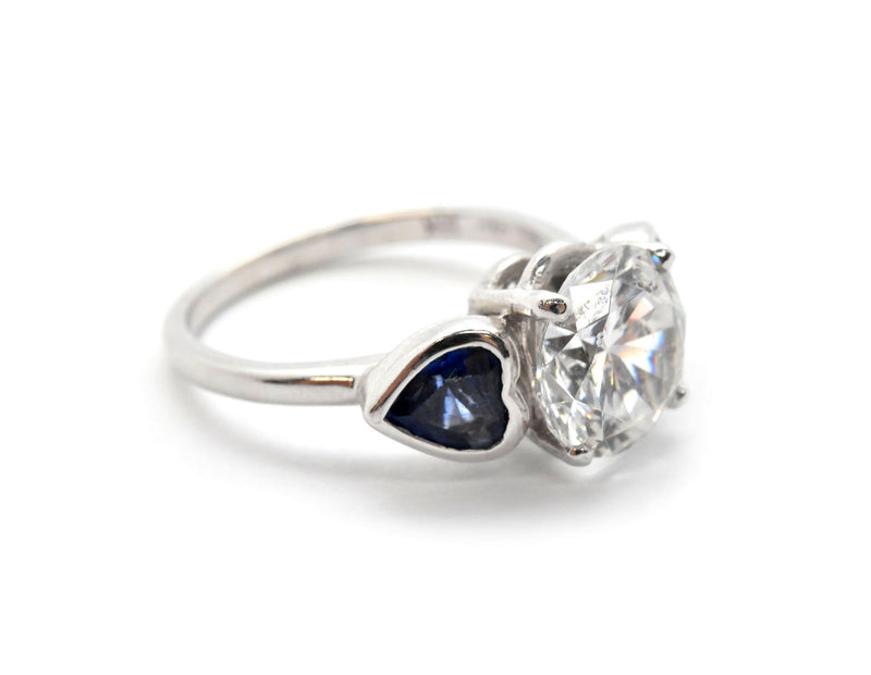 Platinum/18k White Gold, CZ And Heart-Cut Sapphire 3-Stone Ring
