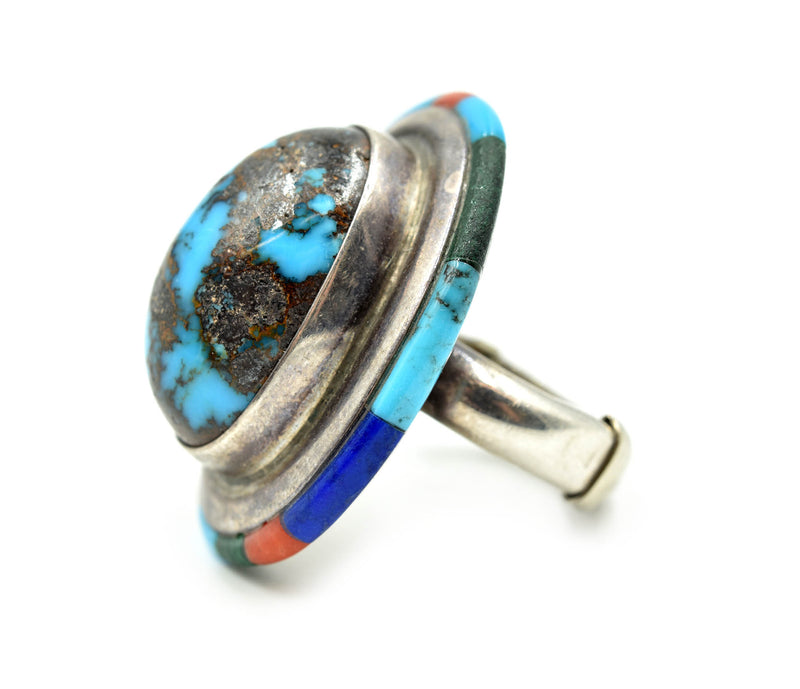 Sterling Silver and Turquoise Ring with Gemstone Inlay