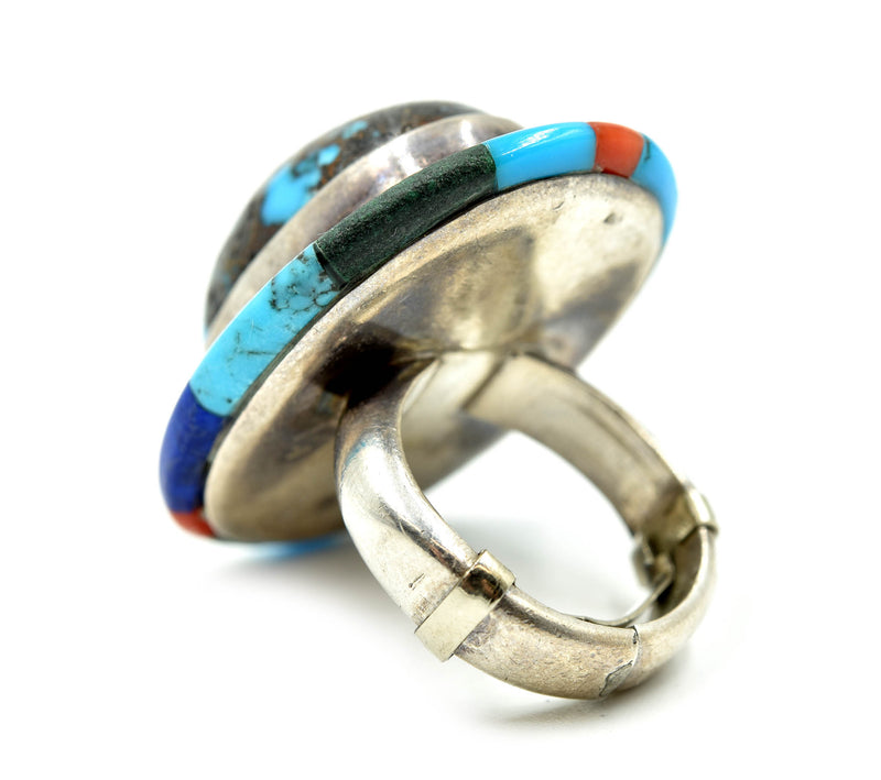 Sterling Silver and Turquoise Ring with Gemstone Inlay
