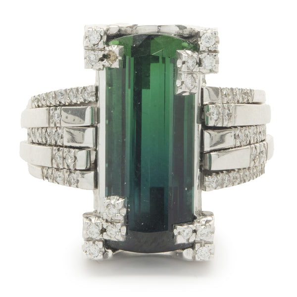 Green Tourmaline and Diamond Cocktail Ring