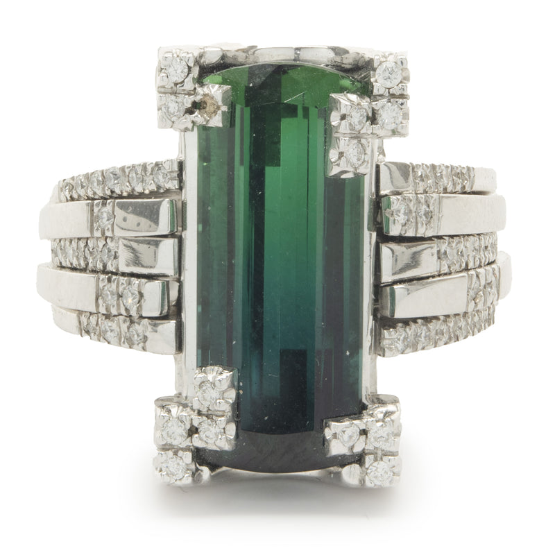 Green Tourmaline and Diamond Cocktail Ring