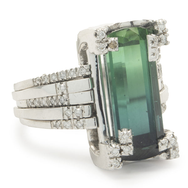 Green Tourmaline and Diamond Cocktail Ring